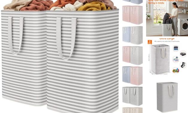 Lifewit 2 Pack Laundry Hamper Large Collapsible Laundry Baskets, 2 x 80L Grey