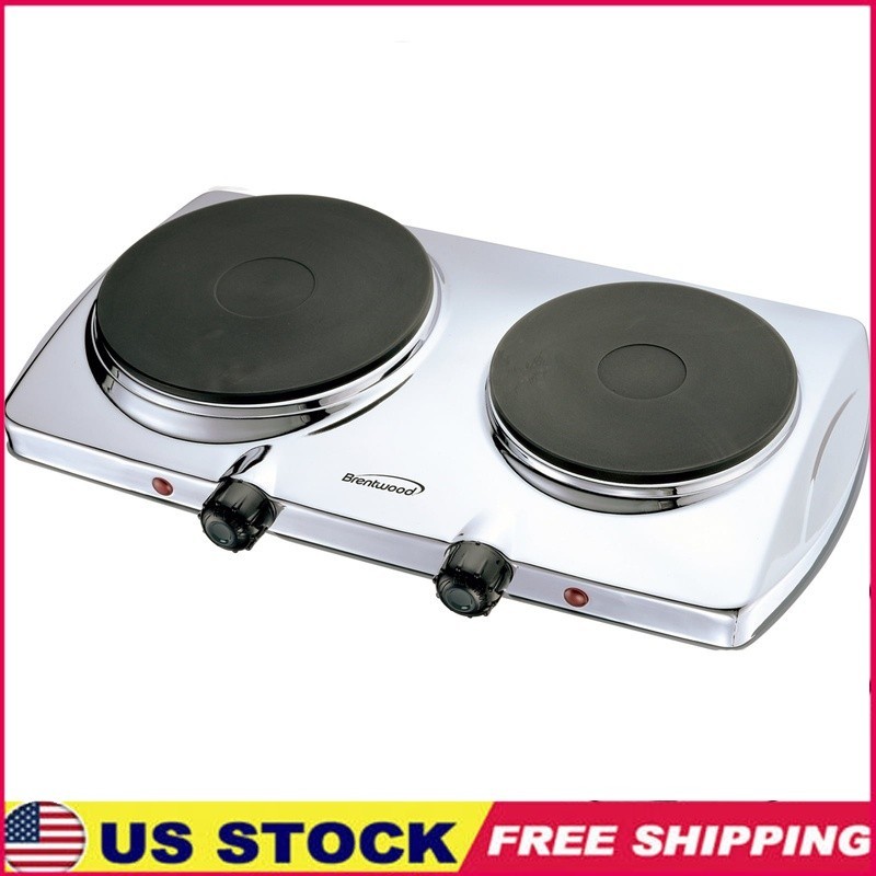 Electric Double Hotplate 1440W Temperature Control Automatic Shut-Off Easy Clean