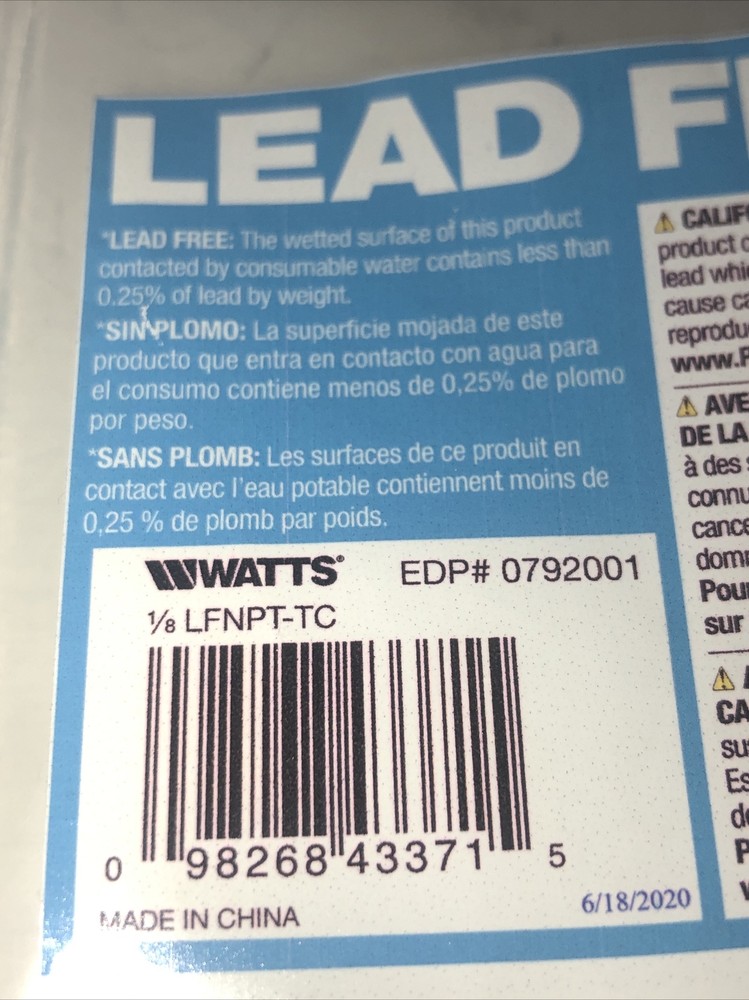 WATTS - LEAD FREE 1/8"Mx 1/4" F VALVE~ 1/8"MALE x 1/4" FEMALE VALVE