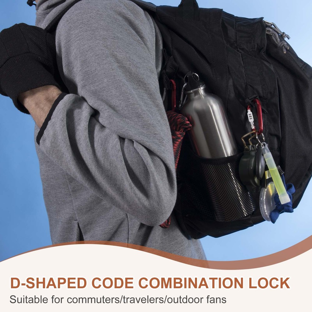 2 Pcs 3.8" x 1.8" D-Shaped 3-Digit Code Combination Lock D-Ring Clip, Pink