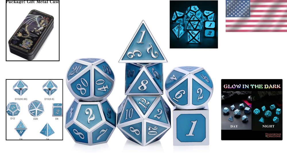 D&D Metal Dice Set with Glowing Effect