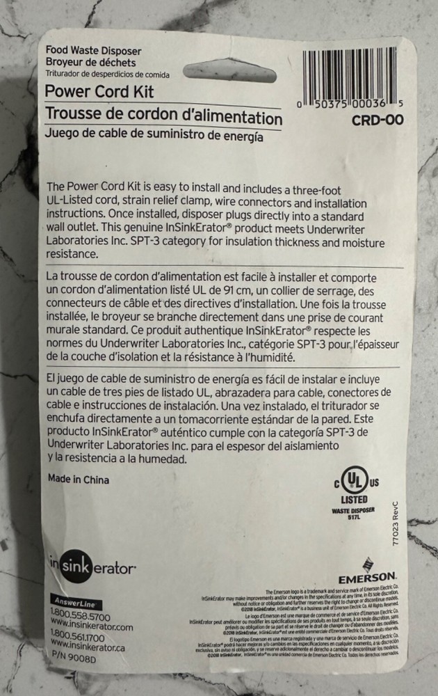 insinkerator Power Cord Kit CRD-OO