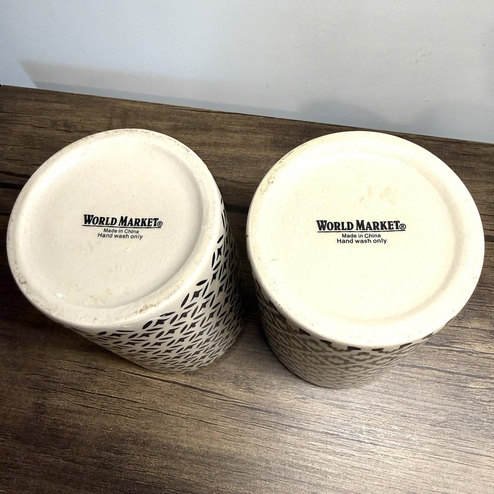 Two 2 World Market Ceramic Canisters All Purpose 5" Separate Patterns Cohesive
