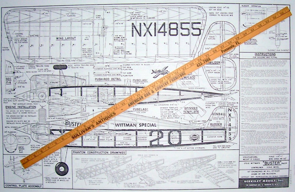 Berkeley BUSTER PLAN to Scratch-Build a 24" UC Scale Model Airplane