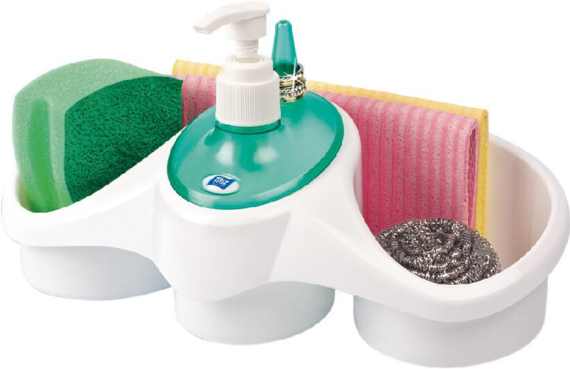 Kitchen Liquid Soap Dispenser Sponge Holder Counter Top Organizer