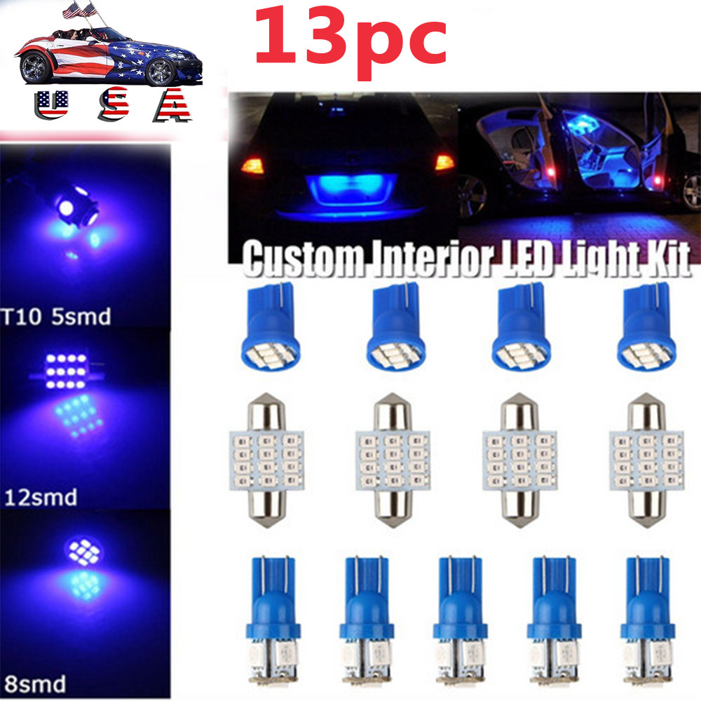 13x Super Blue LED Lights Interior Package Kit For Dome License Plate Lamp bulb