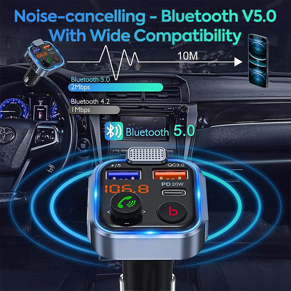 Wireless Bluetooth FM Transmitter Car Adapter Noise Cancelling HandsFree Player