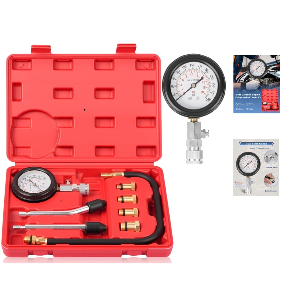 Professional-Grade Engine Compression Tester Tool Set with Dual Color Gauge