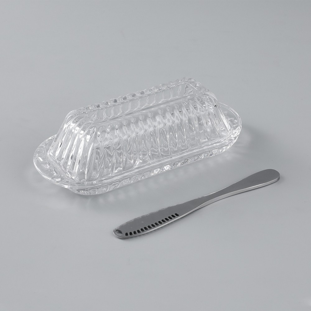 Glass Butter Dish With Knife