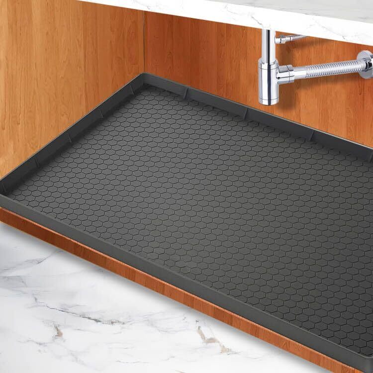 Under Sink Mat, 31" x 22'' Silicone Mat for Kitchen Black