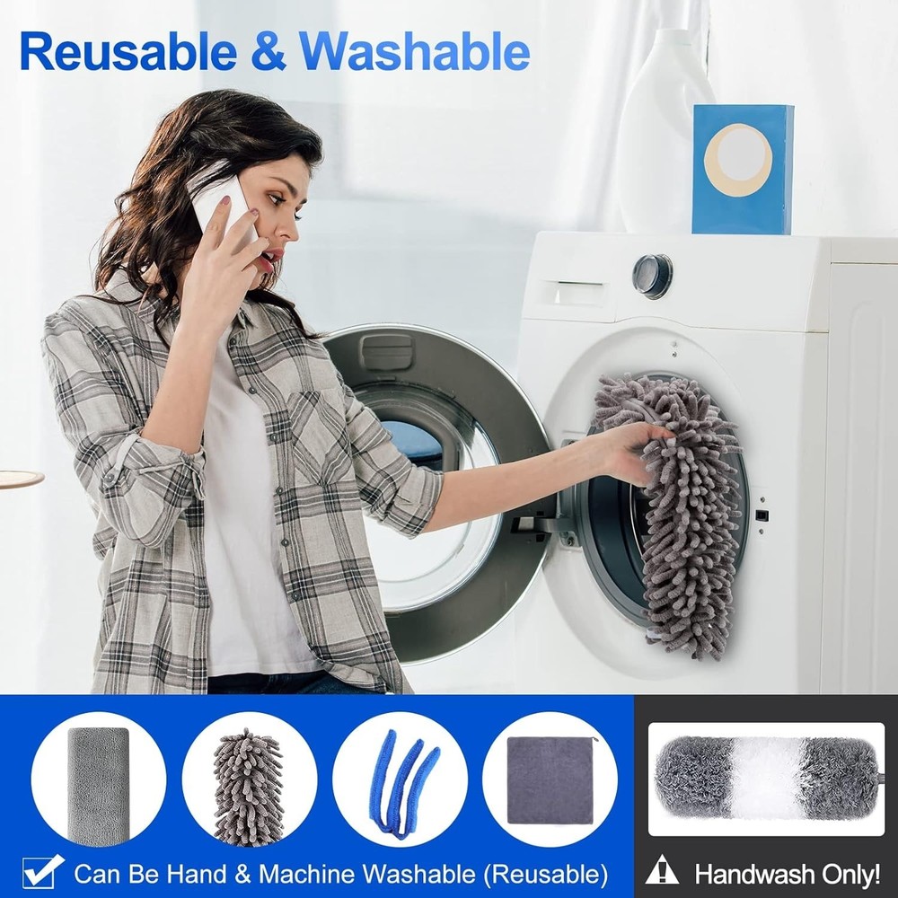 Complete 11PCS Microfiber Duster Kit with Extension Pole for Elegant Cleaning