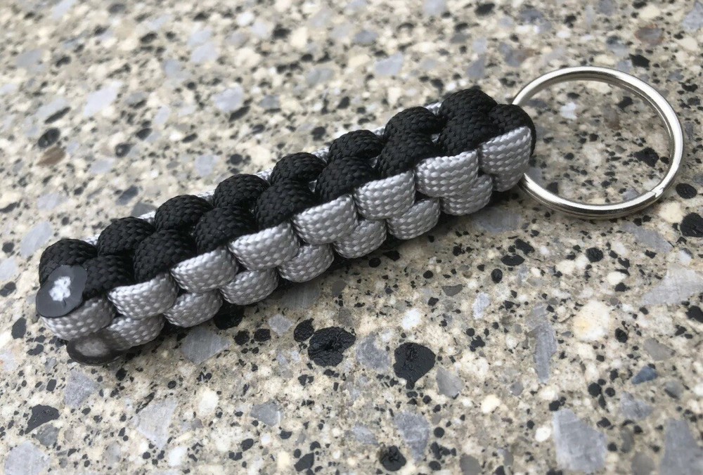 Custom Paracord Keyring, Black, Silver/Grey