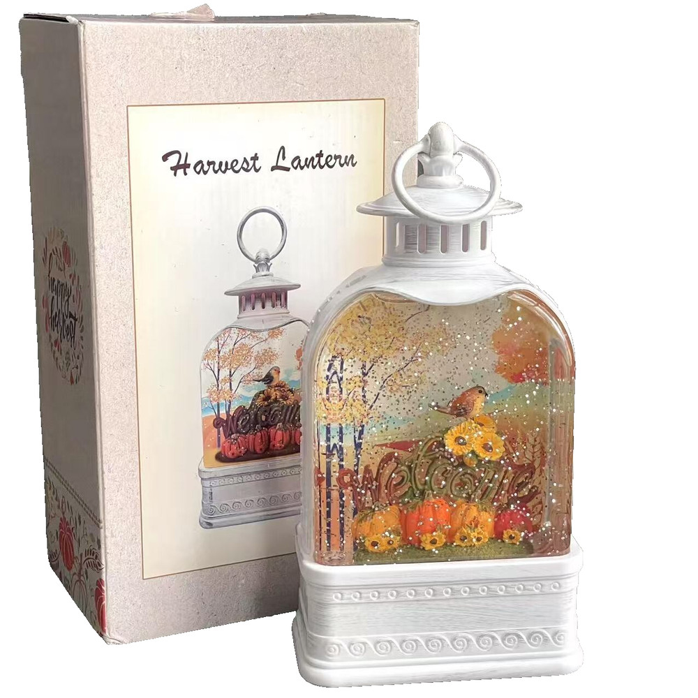 Harvest Lantern Holiday Decor 9.75" Lighted Lantern Continuous Blowing Glitter