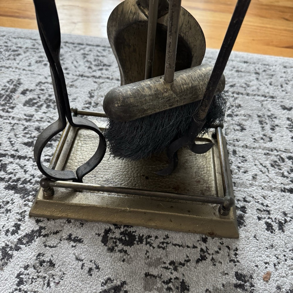 Vintage Brass 5 Pc Fireplace Tool Set