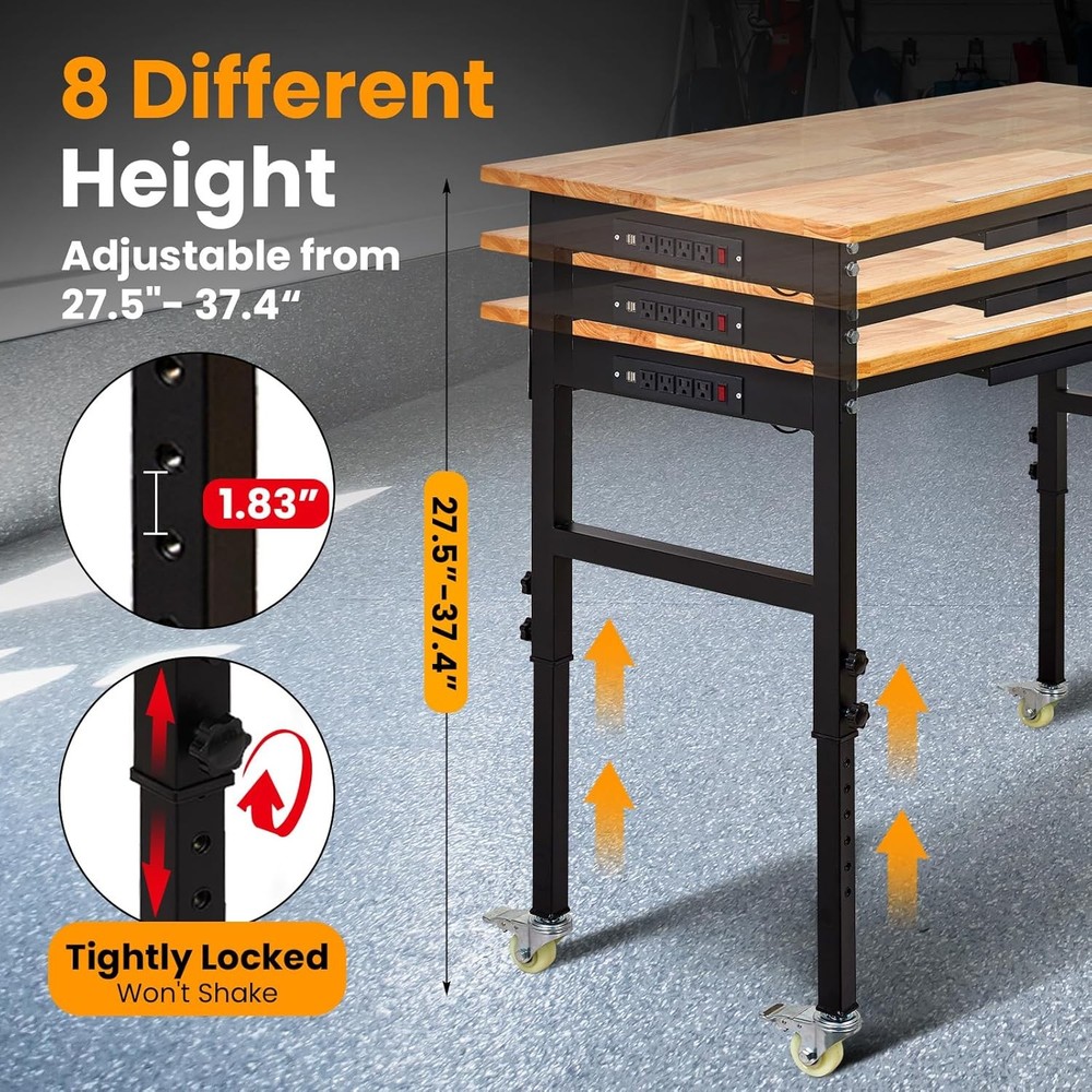 60" Adjustable Workbench with Drawer Work Table for Garage, Office, Home