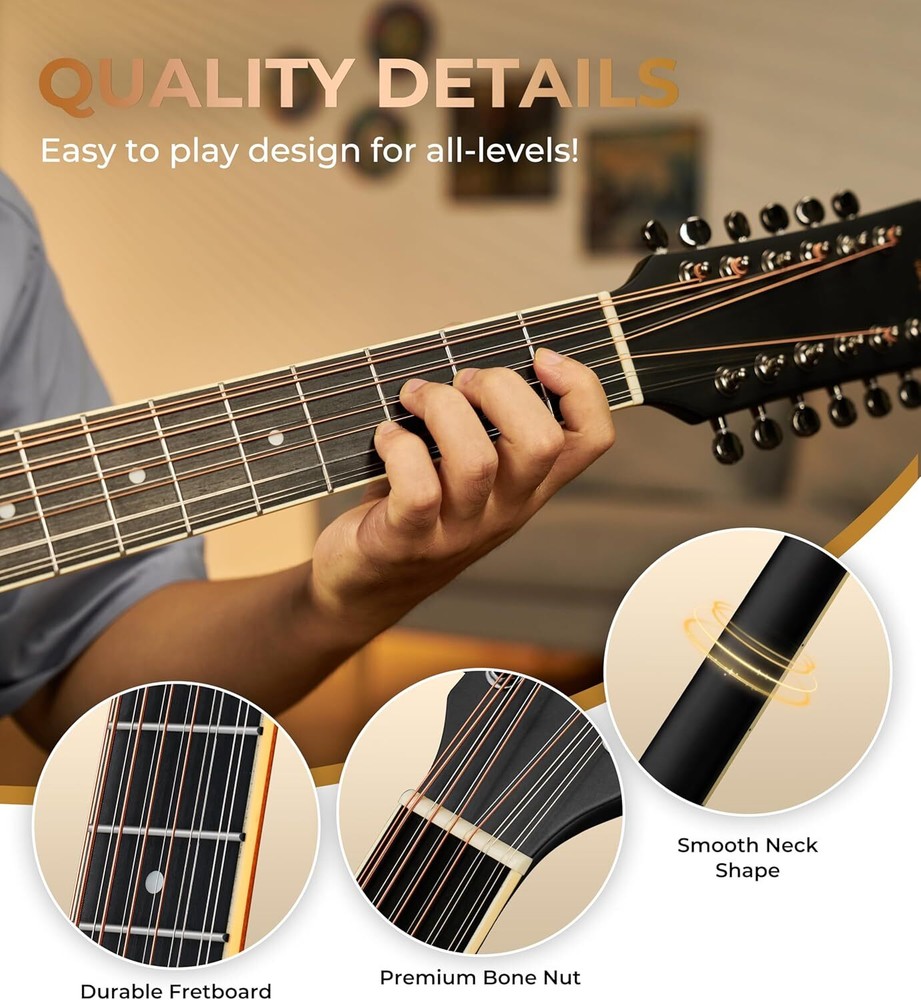 Vangoa 12 String Guitar Acoustic Electric, Upgraded Guitar 12 Strings Bundle