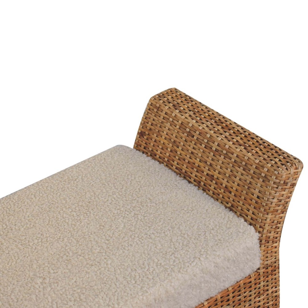 Rattan & Boucle Upholstered Bench
