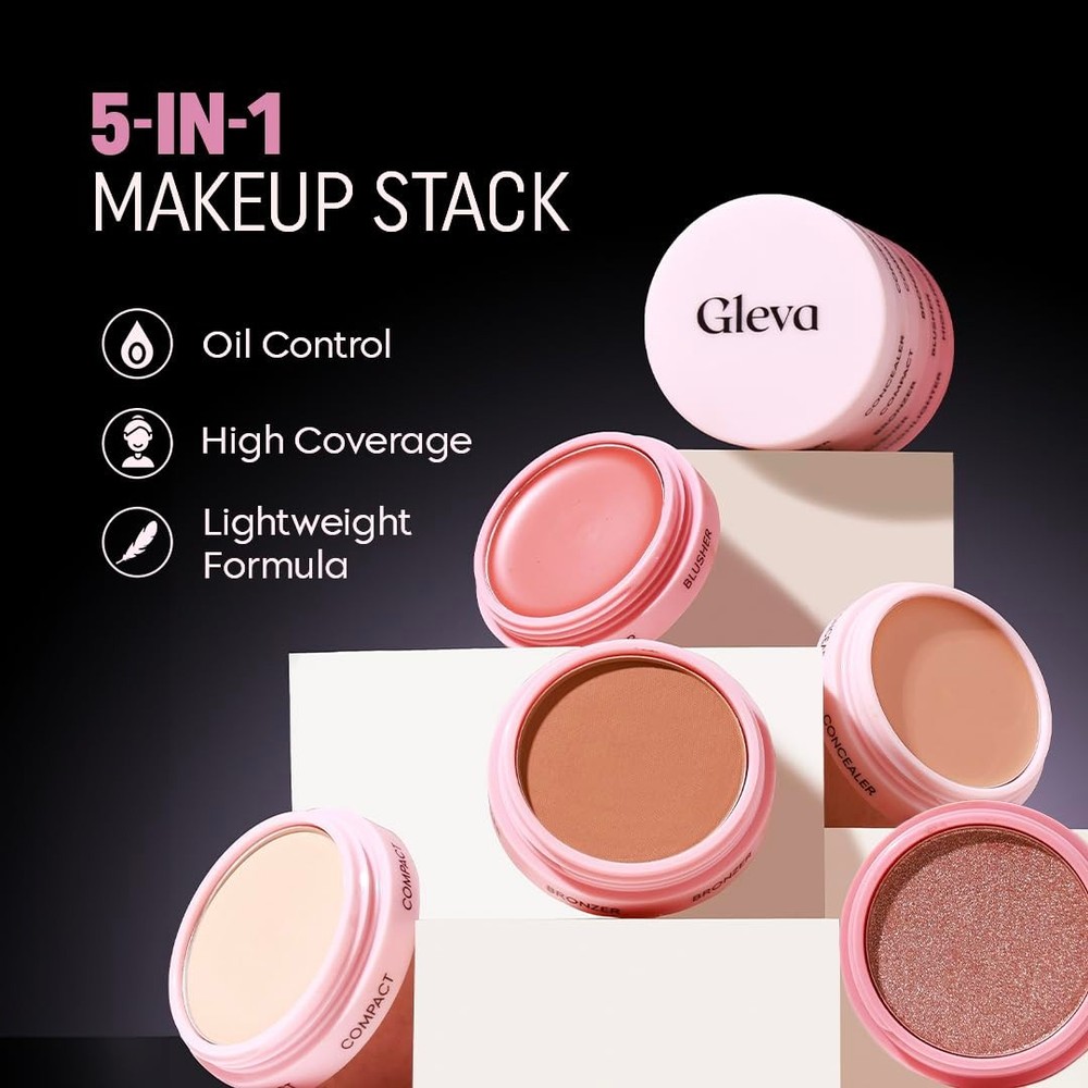 Gleva5In1 Makeup stack With Concealer, Bronzer, Blusher, Compact & Highlighter