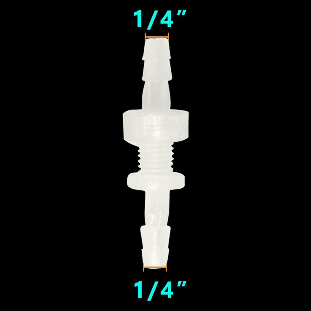 1/4" Hose Barb Thru-Bulk Bulkhead Fitting Hex Barbed Fitting Plastic Adapter