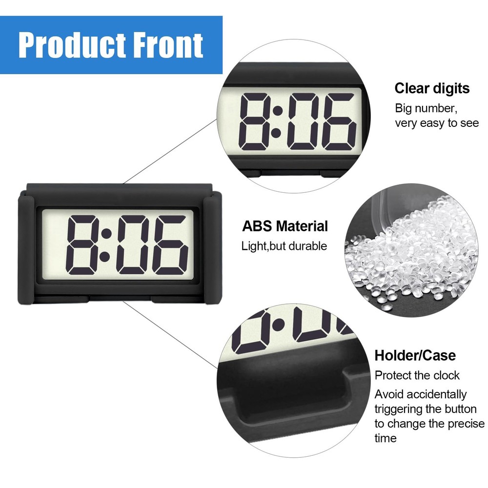 Car Dashboard Digital Clock - with Jumbo LCD Time & Day Display - Mini black