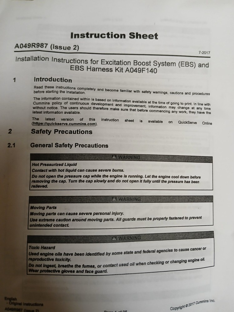 Cummins A049F140 Excitation Boost System (EBS).
