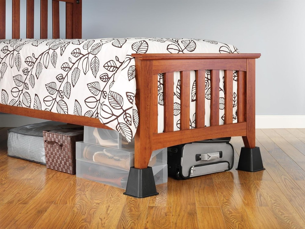Whitmor Black Bed Risers, Set of 4 - 5.25” Elevation for Space Optimization