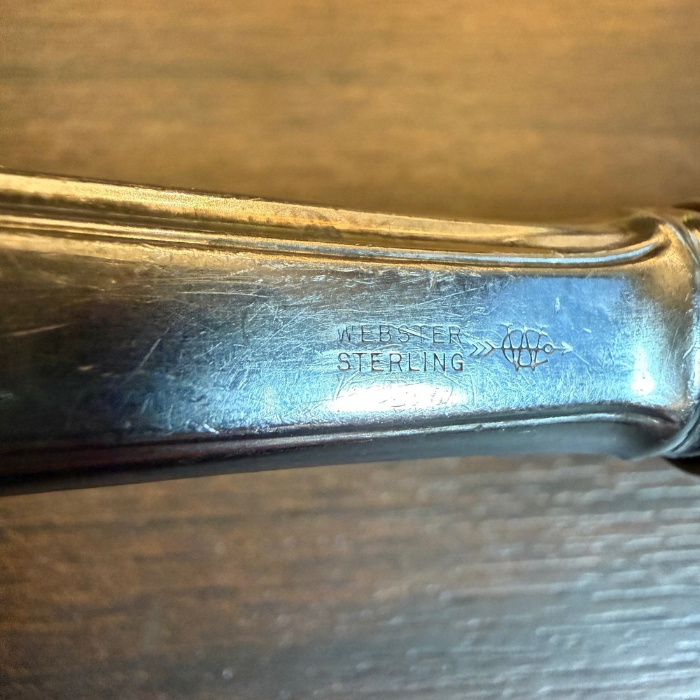 Webster Sterling Silver Handle Cake Pie Server Knife Stainless Blade Scimitar