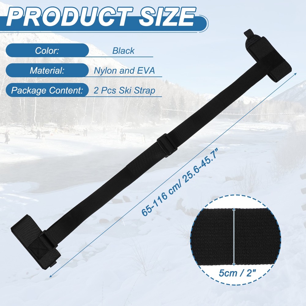 Ski Strap, Adjustable Ski Carrier Shoulder Straps,2Pcs& Black & 45.7"