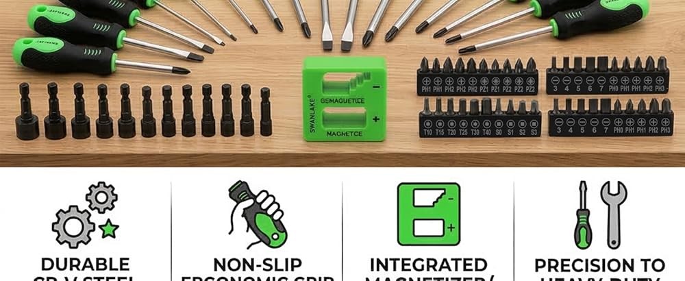 SWANLAKE Magnetic Screwdriver Set, Includes Slotted//Torx Mini