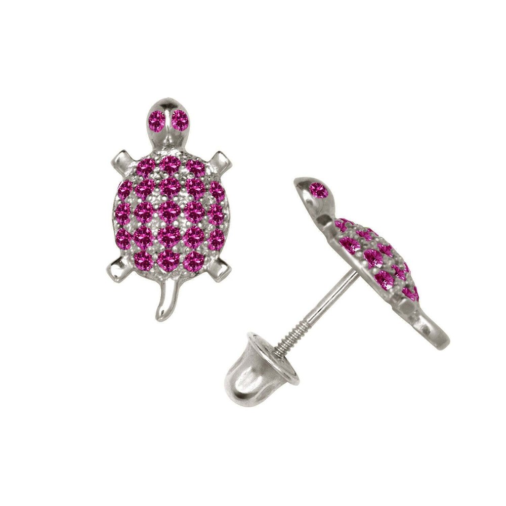 14k Yellow or White Gold Turtle CZ Stud Earrings