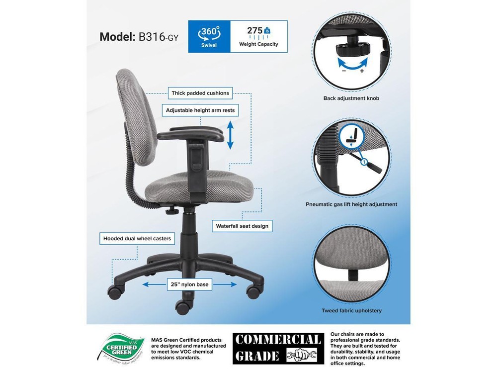 BOSS Office Products B316-GY Task Chairs