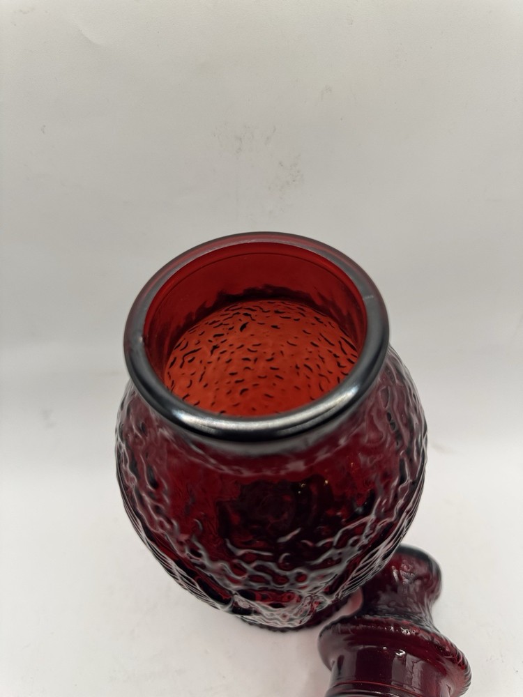 Vintage Ruby Red Eagle Pattern Pressed Glass Lidded Compote Pedestal Candy Jar