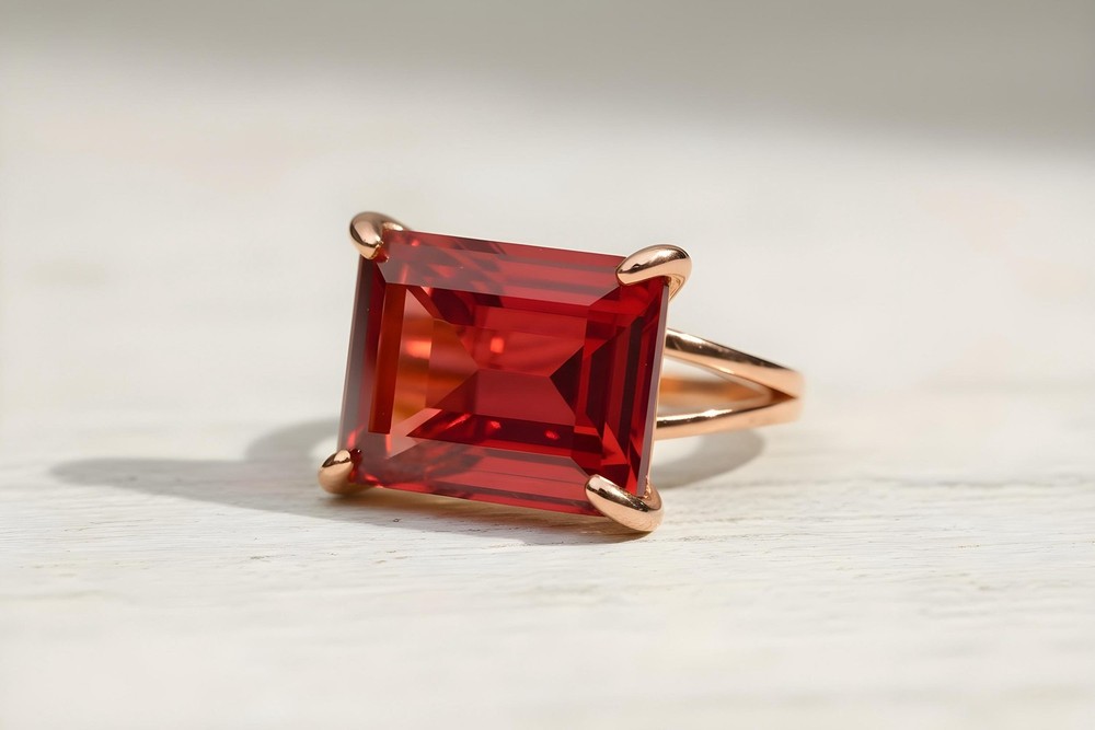 Ruby Silver Ring Handmade Emerald Cut Rectangle Prong Setting Gift