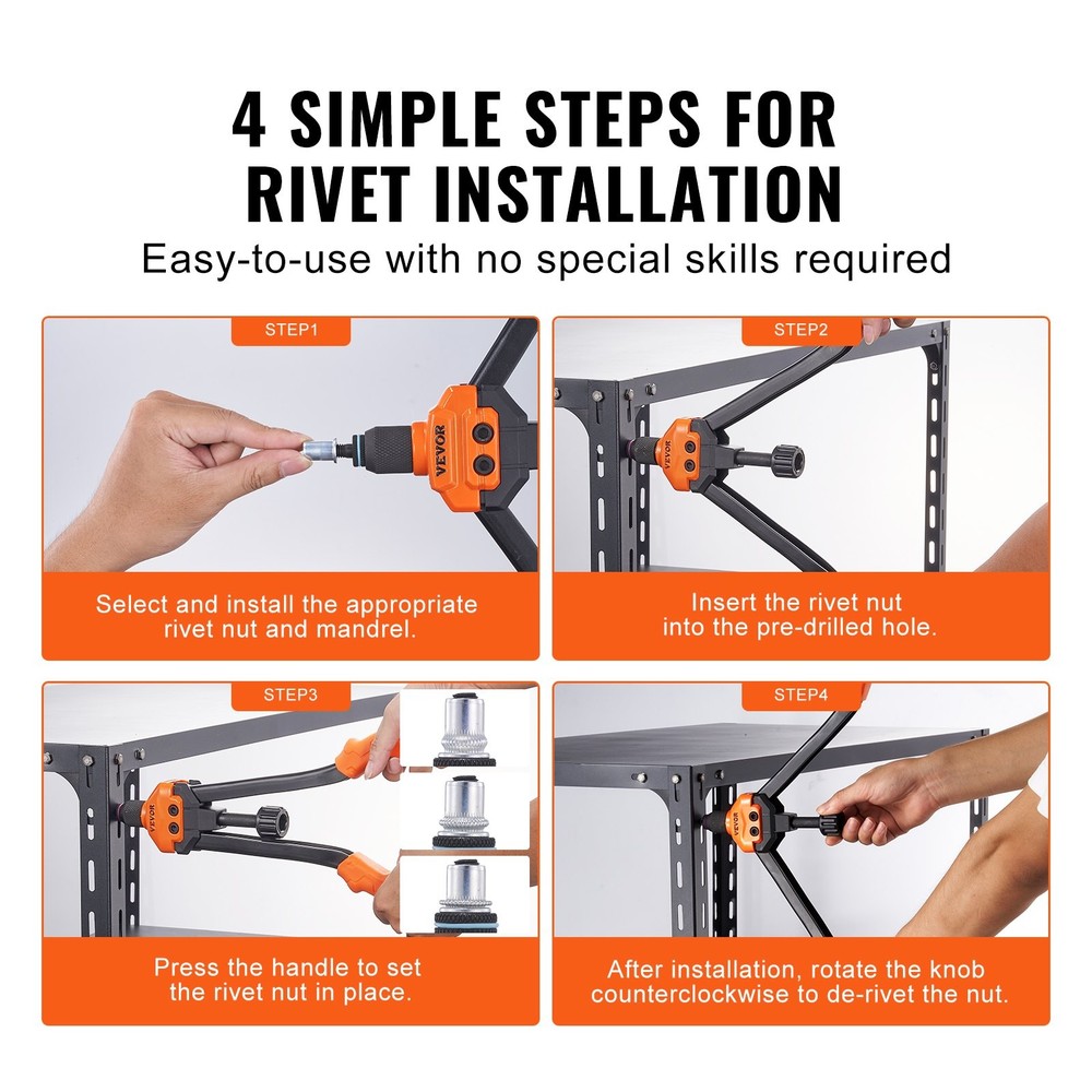16" Rivet Nut Tool, Labor-Saving Rivnut Tool Kit with 13PCS Metric & SAE Mandrel