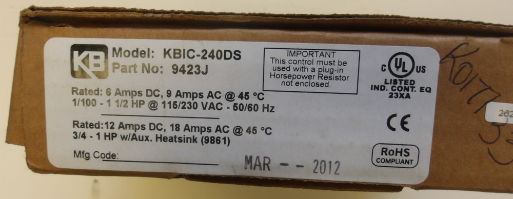 KB ELECTRONICS P/N: KBIC-240DS MOTOR SPEED CONTROLLER 6ADC 9AAC