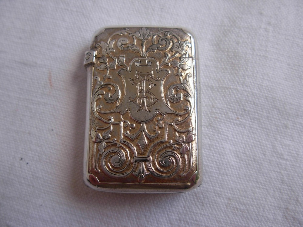 ANTIQUE FRENCH SOLID SILVER VESTA CASE,LATE 19th CENTURY