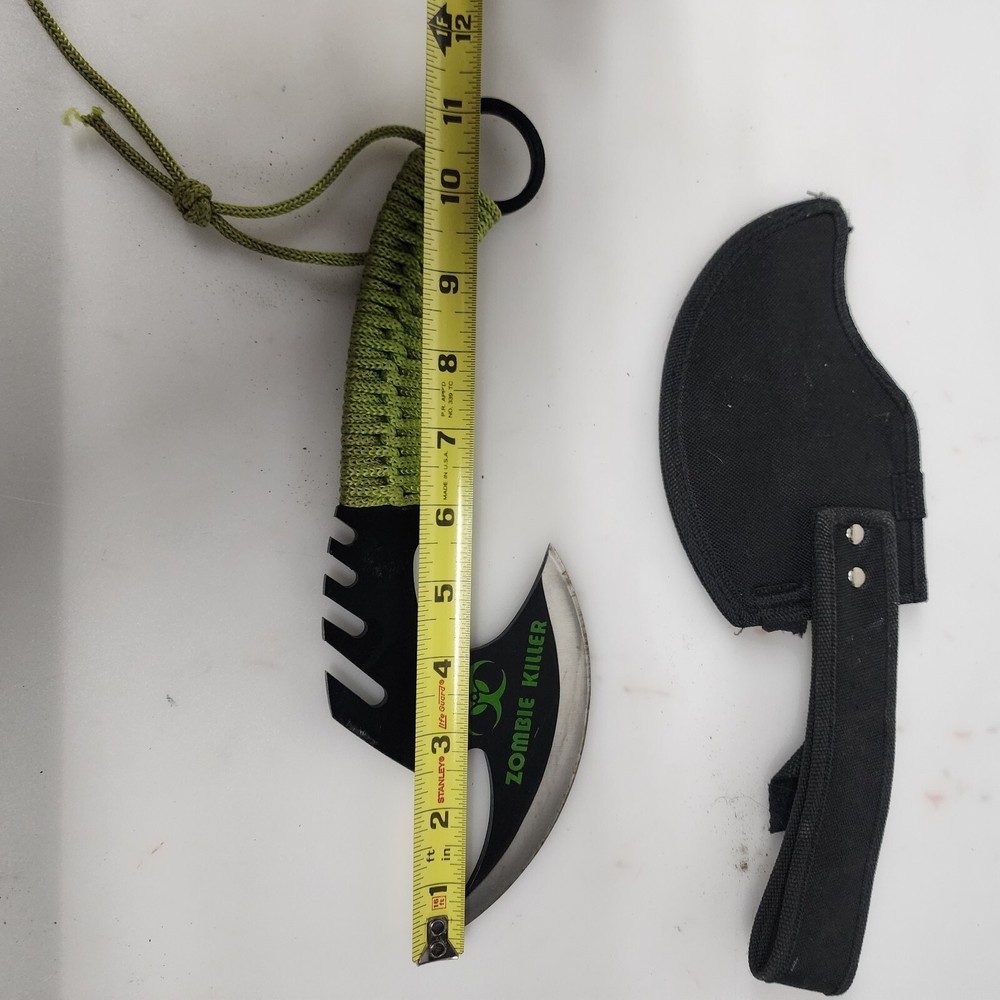 Zombie Killer Skullsplitter Throwing Axe Hatchet with Fingerhole - Green