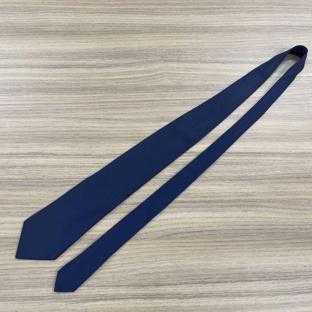 Hermes Navy Silk Tie Unisex Classic Solid Necktie Used