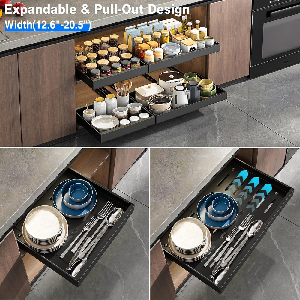 2 Pack Pull Out Cabinet Organizer Slide Out Drawers Cabinets Peel Stick Heavy
