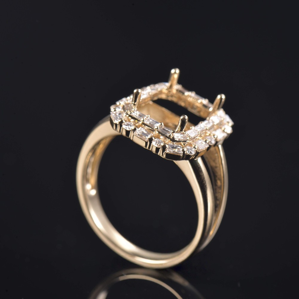 Art Deco Emerald Cut 8×10mm Setting Natural Diamond Lady Ring Solid 14K YG Mount