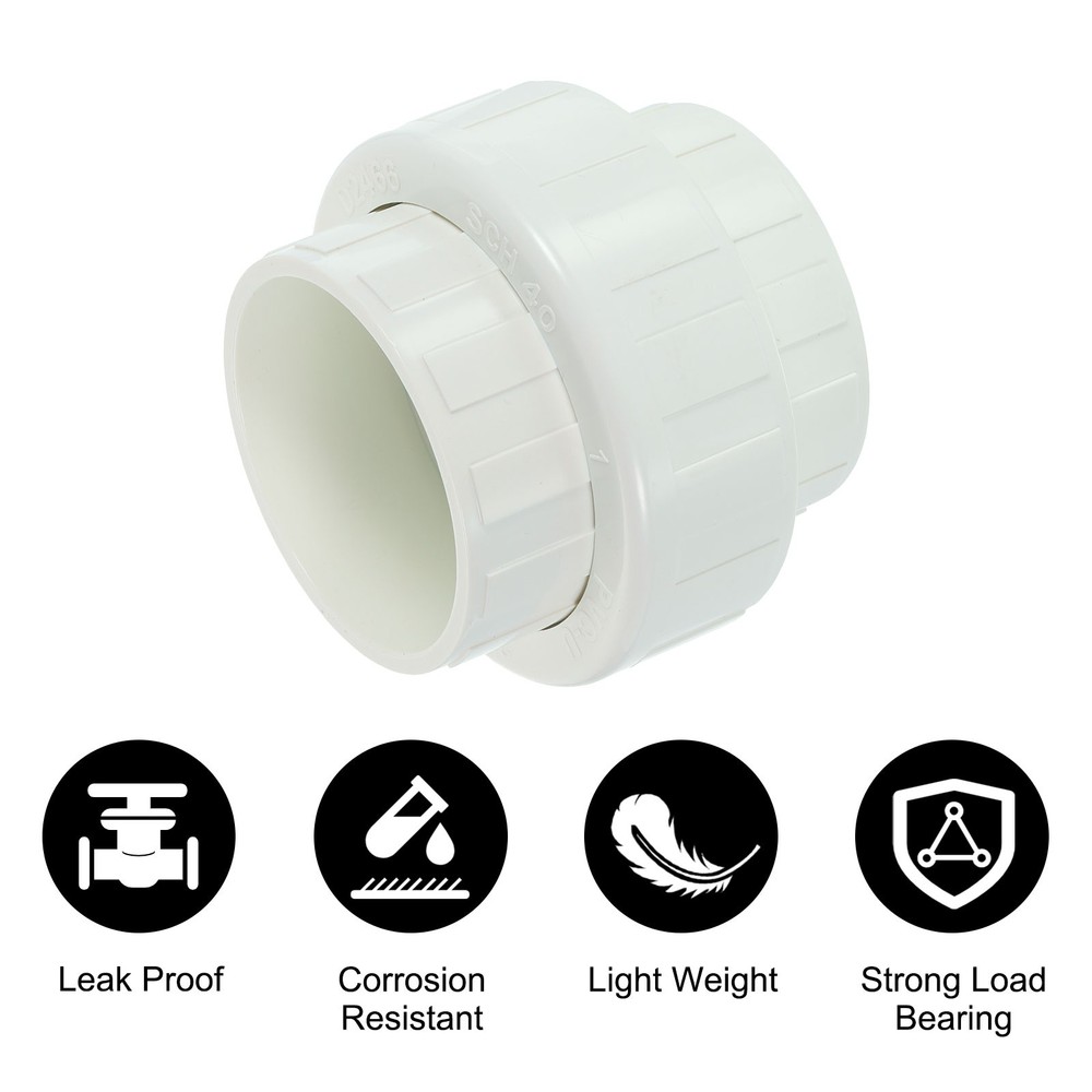 2Pcs 2" UPVC Union Coupling Pipe Fitting, UPVC Union Coupling Adapter, White