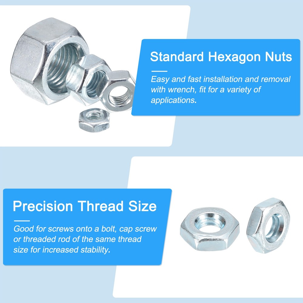 Hex Nuts (#10-24) 100Pcs Carbon Steel Coarse Thread Silver