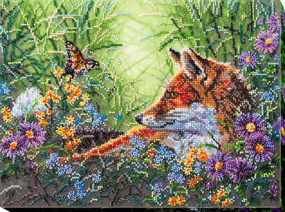DIY Bead Embroidery Kit Fox in Grass Beaded stitching needlepoint beadwork