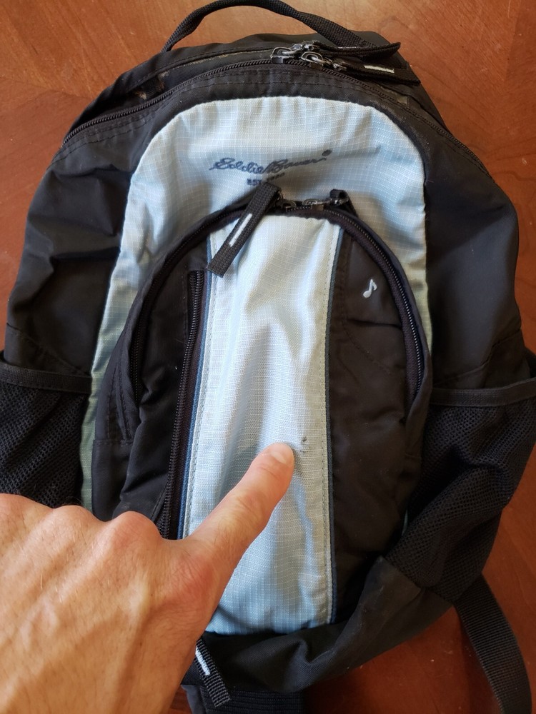 EDDIE BAUER Black with Light Blue Nylon Adjustable One Strap Sling Backpack