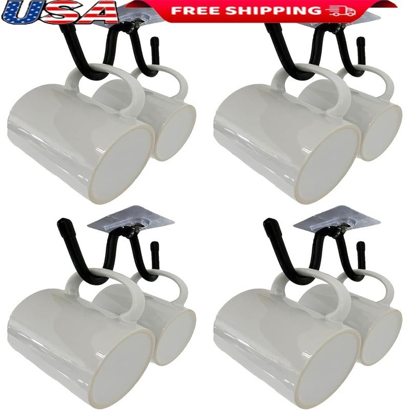 Self-Adhesive Wall Hooks Coffee Mugs Kitchen Storage Organizer 4 Hooks New