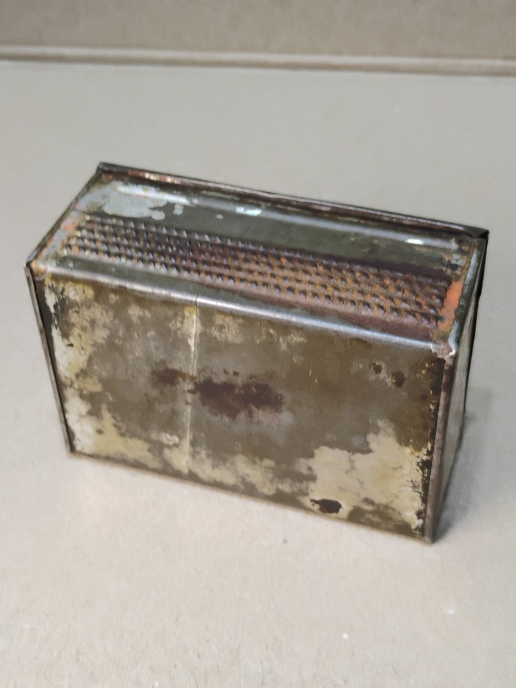 Antique Primitive Wall Mount Tin Match Safe Box w/ Striker Front