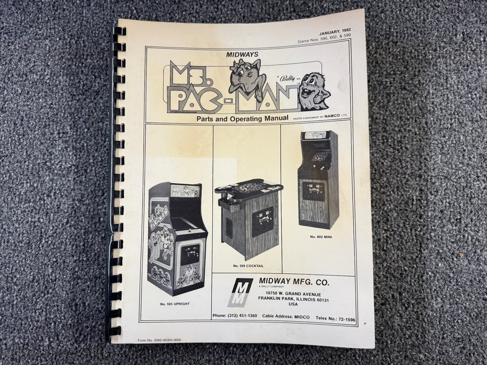 Midway Ms. Pac-Man Pacman Arcade Game Machine Operating Manual Schematics PACKET