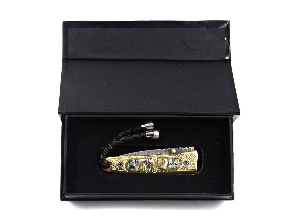 Custom Handmade Folding Knife (Abalone Shell & Brass Handle )