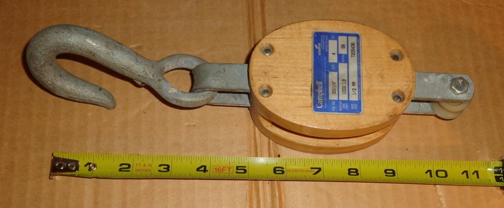 Campbell Pulley 4" Wood Block Tackle