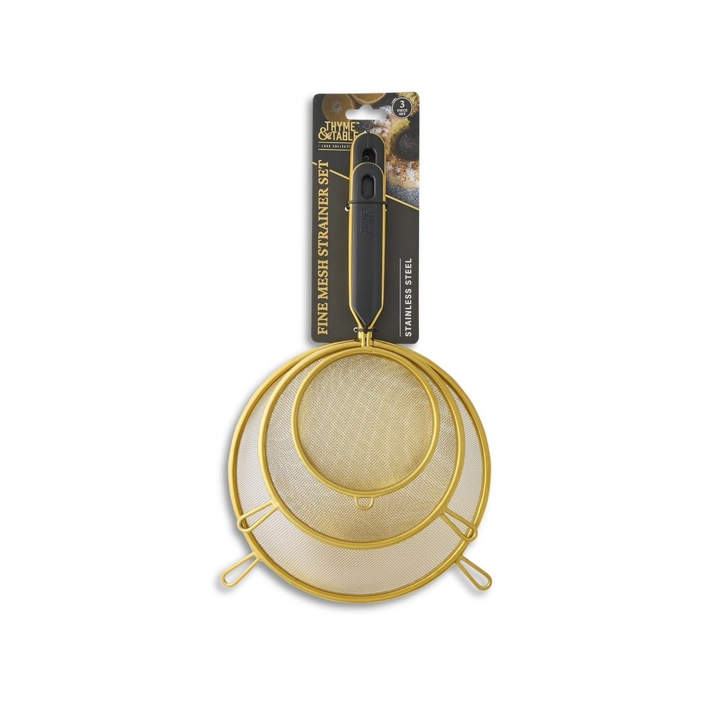 Thyme & Table Gold Mesh Strainer Set 3 Piece Fine Sieve Kitchen Colander